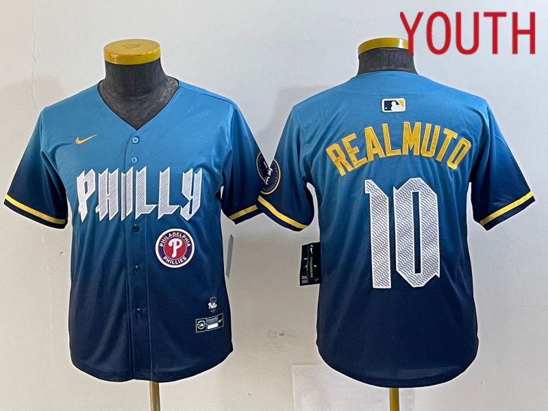 Youth Philadelphia Phillies #10 Realmuto Blue City Edition Nike 2024 MLB Jersey style 5